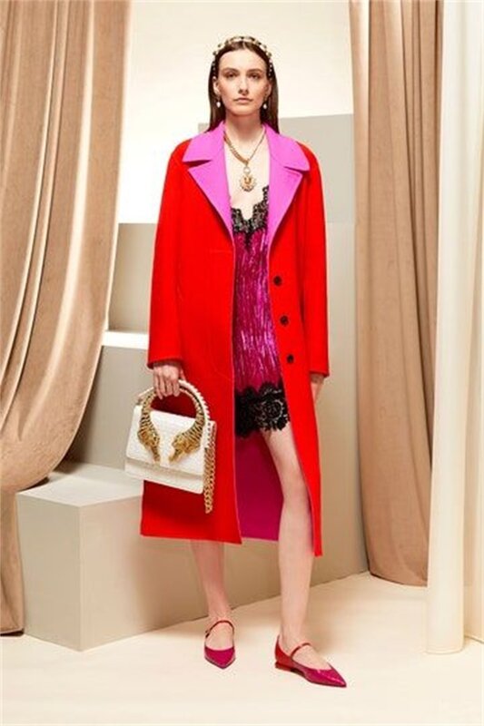 Jas Wanita Kasmir Blazer Mantel Wol Musim Dingin Jaket Panjang Merah dan Merah Mawar Dibuat Sesuai Pesanan 1 Buah Jas Hujan Pakaian Tebal