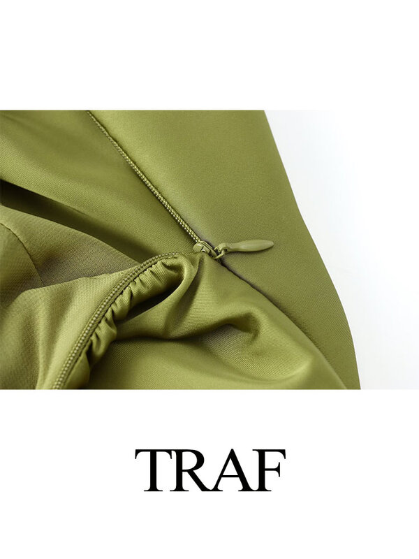 TRAF 2024 Woman Chic Vintage Backless Folds Side Zipper Long Dress Women Asymmetrical Sleeveless Solid Evening Dress