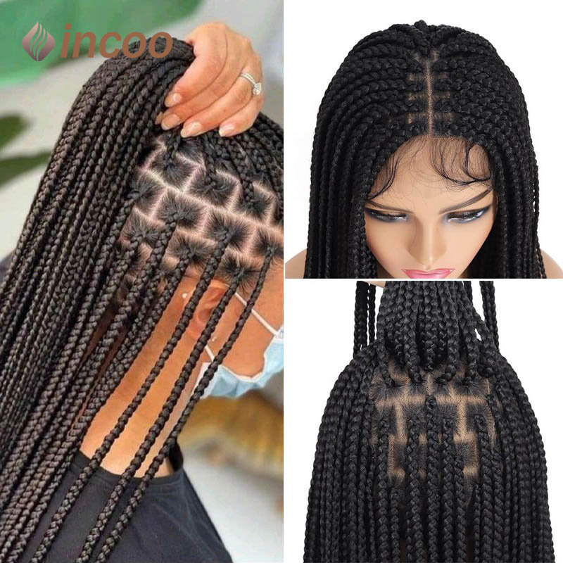 36 Inches Synthetic Braid Wigs With Baby Hair Full Lace Frontal Knotless Box Braids Wig For Black Women Super Long Braided Wigs