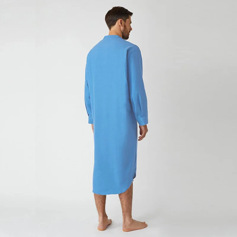 Мужской халат, новинка 2024, модная однотонная простая повседневная Свободная рубашка в национальном стиле с длинными рукавами для бега на расстоянии в мусульманском стиле