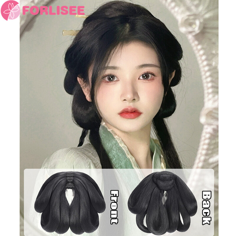 FORLISEE-peruca hanfu estilo antigo para fêmea, bolsa de cabelo estilo tang, traje antigo, coque pressionado, peça de papel de festa, almofada diária