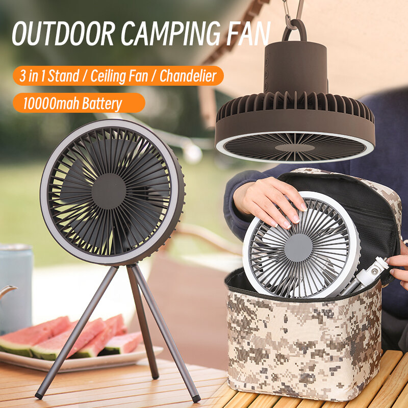 KINSCOTER 10000mAh Outdoor Camping Fan, Electric Desktop Fan Power Bank, Multifunction Air Circulator Fan with LED Lighting