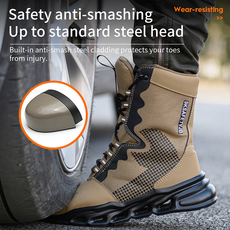 Zapatos de seguridad con punta de Metal para hombre, botas de trabajo indestructibles con punta de acero, zapatillas transpirables e impermeables, 2024