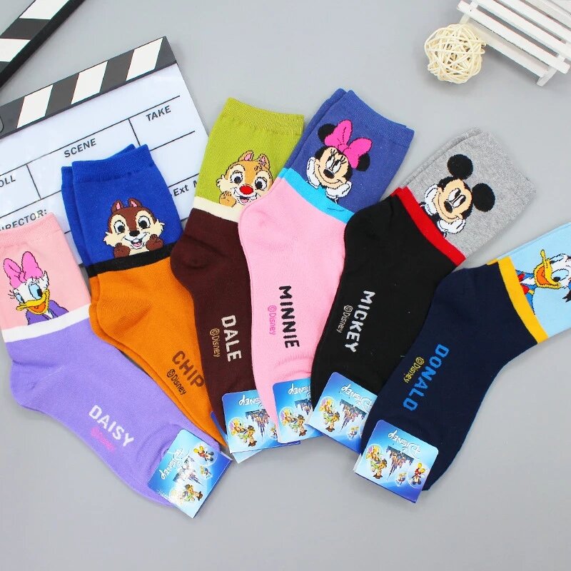 Disney Socks Cartoon Mickey Minnie Stitzer Printed Women Stockings Cute Cartoon Character Squirrel Winnie Women's Medium Socks