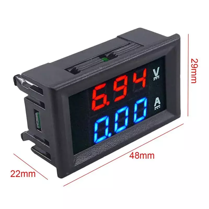ミニデジタル電圧計,ダブルLEDディスプレイ,DC,100v,10a,パネル,電圧計,青,赤のテスター検出ツール
