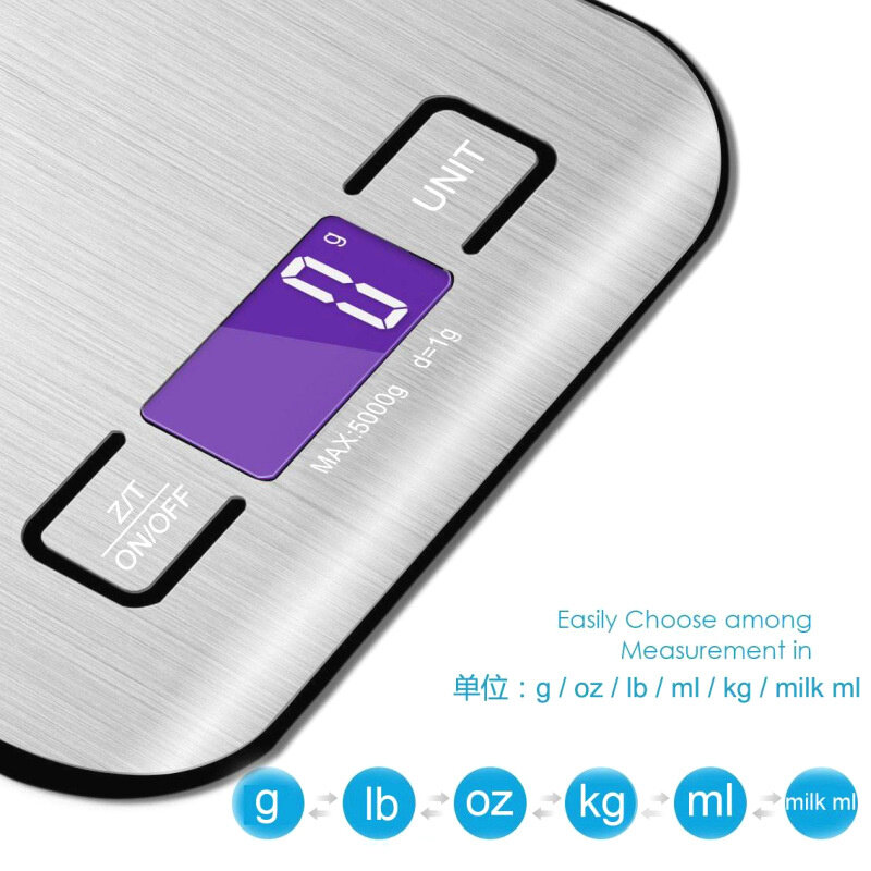 Balance de cuisine numérique 5kg/10kg, panneau en acier inoxydable, charge USB, petite plate-forme, portable, multifonction, écran LCD