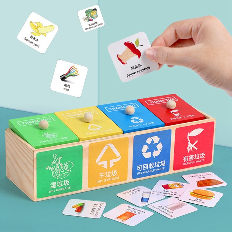 Juguete de clasificación de basura, Mini cubo de basura limpio, juguetes educativos tempranos, aprender habilidades básicas para la vida