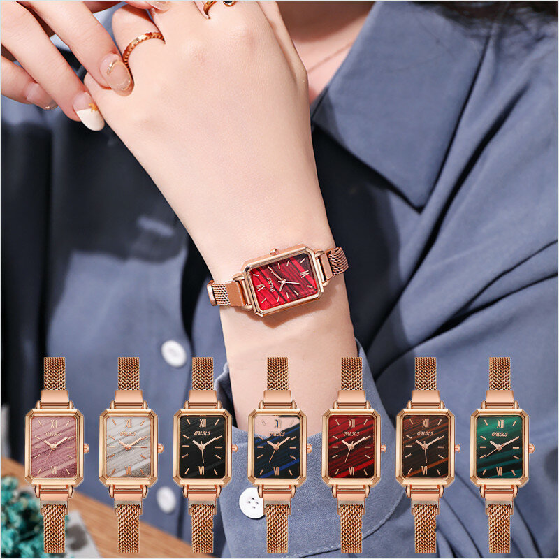 Womenen-Reloj de pulsera de cuarzo Rectangular, pulsera de acero inoxidable, estilo Punk, sencillo, a la moda