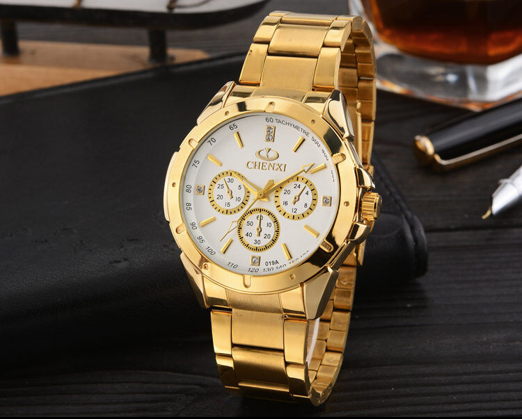 Chenxi relógios masculinos luxo ouro aço inoxidável quartzo relógios de pulso masculino relógios de negócios relogio masculino horloge mannen