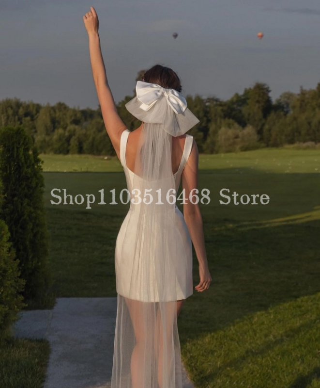 Vestido de novia corto de satén con cuello redondo, minivestido elegante con cuello Halter para ocasiones formales, 2024