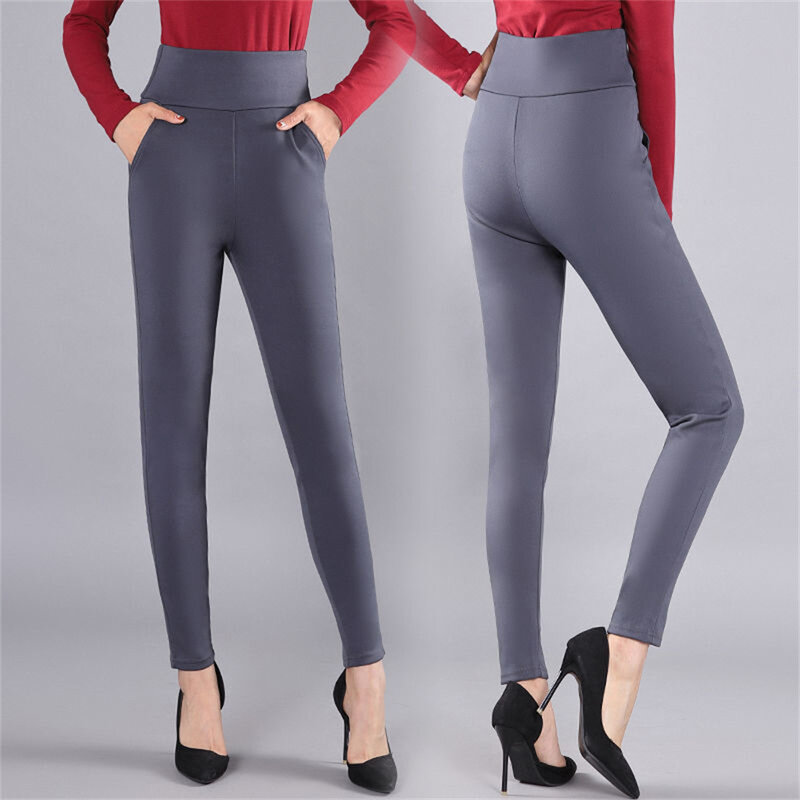 Damskie spodnie Capri 2023 zimowe ciepłe polarowe spodnie ołówkowe praca w biurze ubrania damskie formalne spodnie Pantalon Femme New