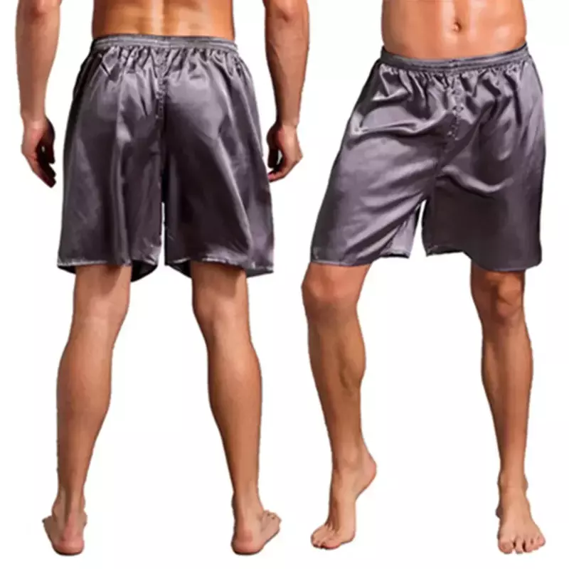 Pijama de seda masculino simulado, calções casuais, boxers de cor sólida, calças de pijama para dormir em casa