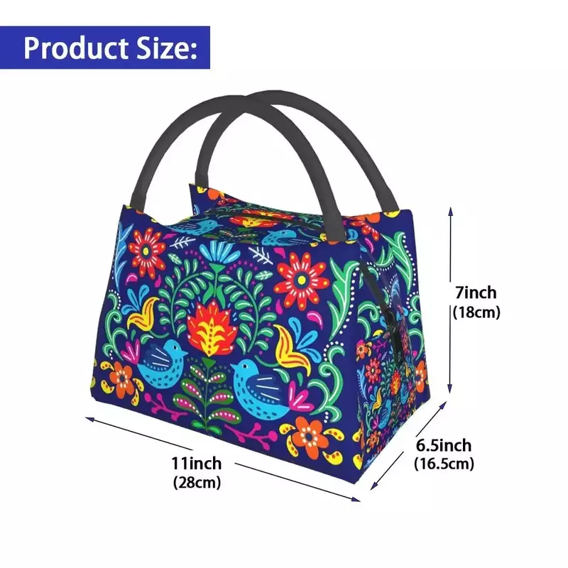 Beautiful Mexican Floral Art Insulated Lunch Bag for Work Office Mexico Resuable Cooler Thermal Lunch Box Women