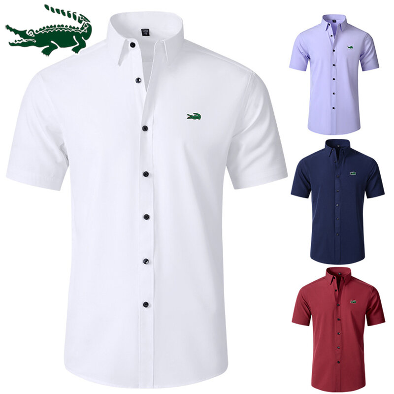 Summer Shirt for Men Daily Casual White Shirts Short Sleeve Button Down Slim Fit Male Social Blouse Business Casual Dress Shirts