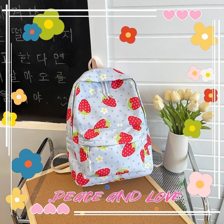 2023 Summer Cartoon Strawberry Backpack Large Capacity Student Leisure School Bag Oxford Cloth Bag