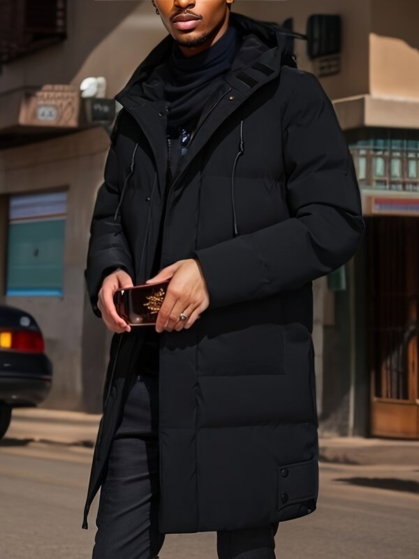 남성용 따뜻한 후드 중간 길이 재킷, 캐주얼 집업 코튼 패딩 재킷 오버코트, 가을 겨울 바람막이 코트, 남성 의류, 2023