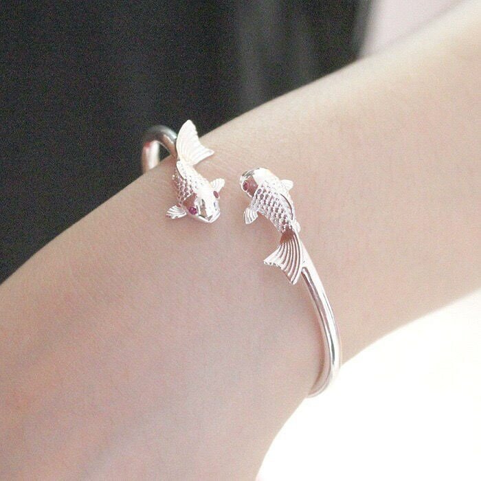 Hot charms Stamp silver Luxury goldfish carp bracelets Bangles for women fashion classic party wedding jewelry gifts