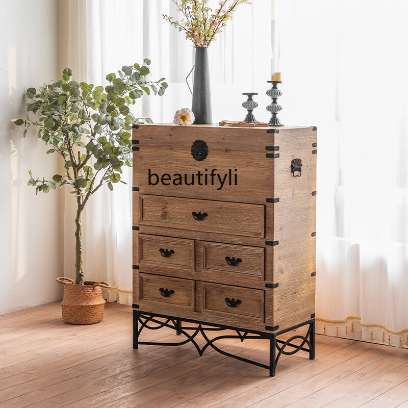 American Retro Solid Wood Porch Chest of Drawers Bedroom Storage Locker Wall Storage Cabinet