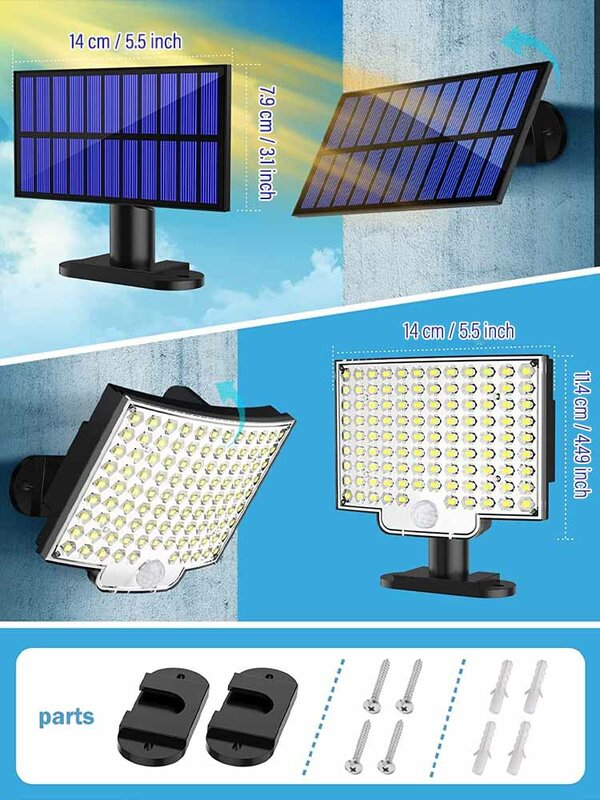 Lampu sorot LED tenaga surya, lampu keamanan luar ruangan 106 LED 328 lampu sorot IP65 tahan air Sensor gerakan induksi manusia banjir surya 3 mode