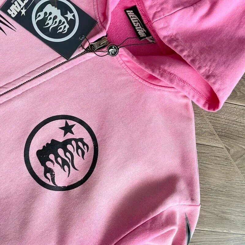 24ss Washed Hoodie 1:1 Top Quality Logo Printing Oversized Mens Jacket Women HELLSTAR Pink Hooded Pullovers