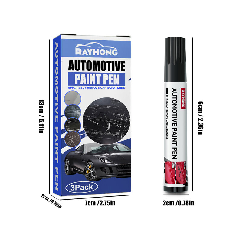 Impermeável Auto Scratch Remover Pen, Paint Scratch Repair, Pintura para carros, preto, branco, 3 pcs