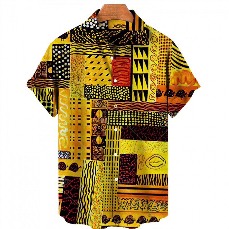 เสื้อลำลองชายหาดฮาวายของผู้ชายเสื้อแฟชั่นพิมพ์ลาย3D ประเพณีแอฟริกันเสื้อแขนสั้นผู้หญิงเสื้อผ้าสตรีท2024 Camisa