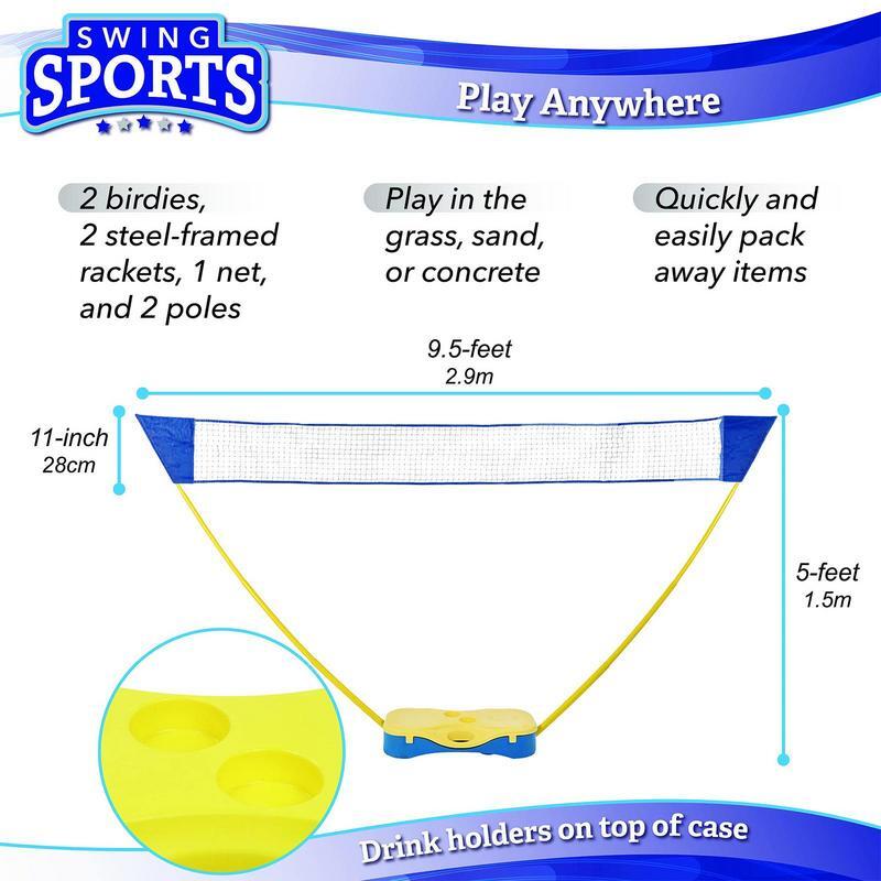 Filet de badminton portable, support de cadre, tennis, volley-ball, entraînement, maille, ensemble de badminton en plein air, raquettes, volants, 3m