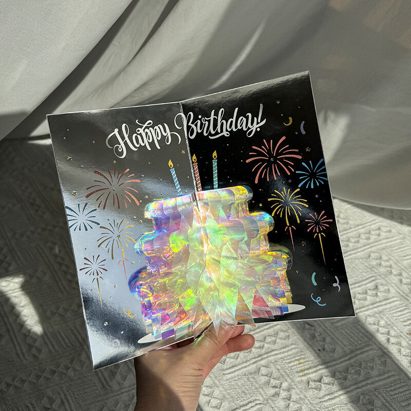 Kartu ucapan ulang tahun Bling cantik, kartu ucapan 3D tiga dimensi kreatif liburan ulang tahun berkat kartu pesan