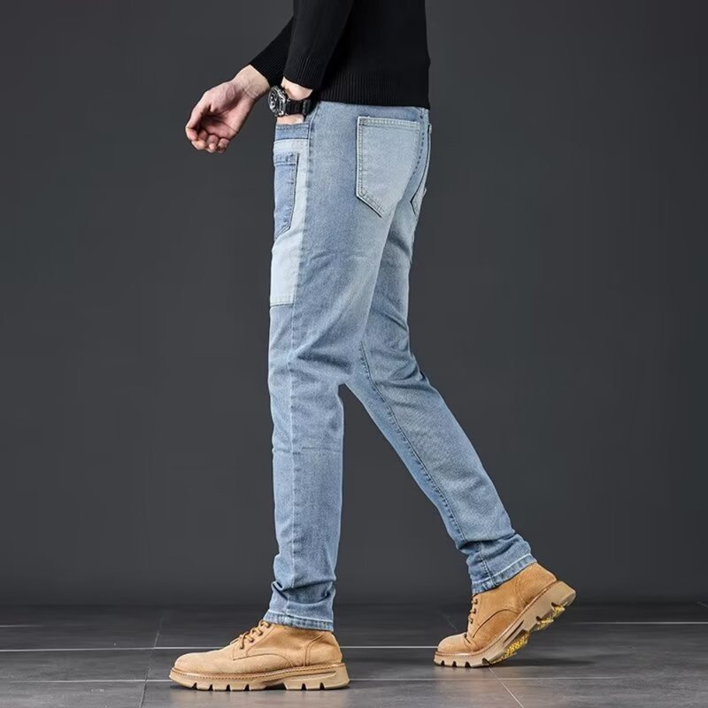 Мужские стильные рваные джинсовые брюки 2024, облегающие прямые джинсовые брюки, новая модная мужская одежда, обтягивающие брюки, одежда, джинсы
