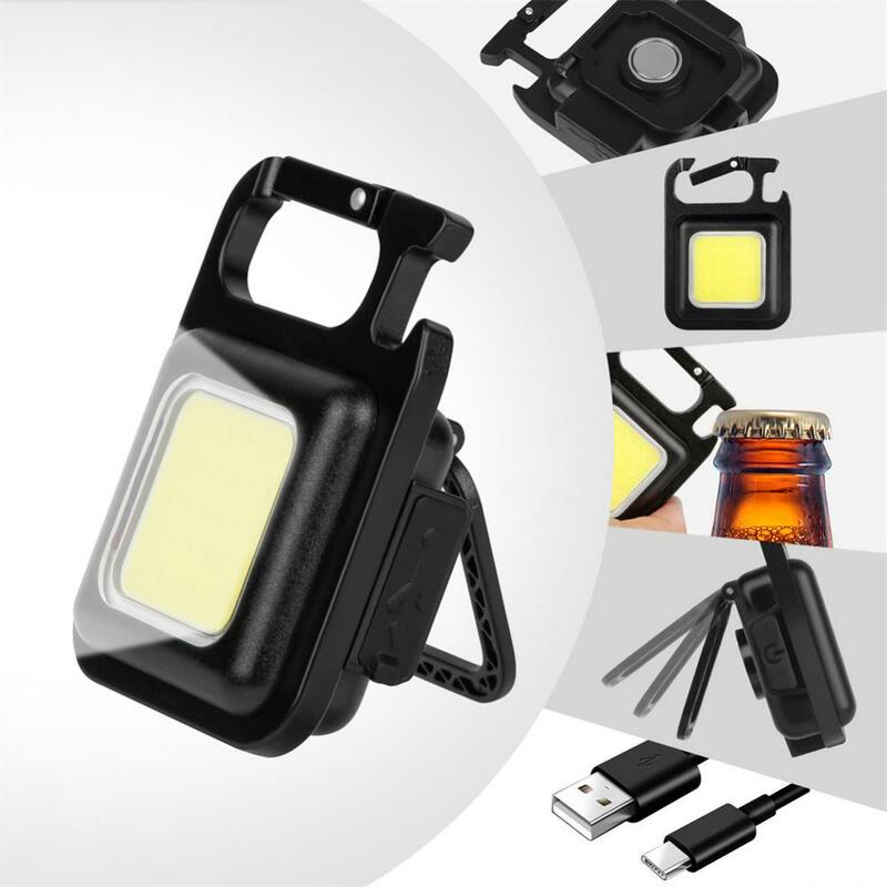 미니 LED 조명 COB 램프 키체인 조명, 다기능 휴대용 USB 충전식 포켓 작업등, 야외 캠핑 낚시 등반
