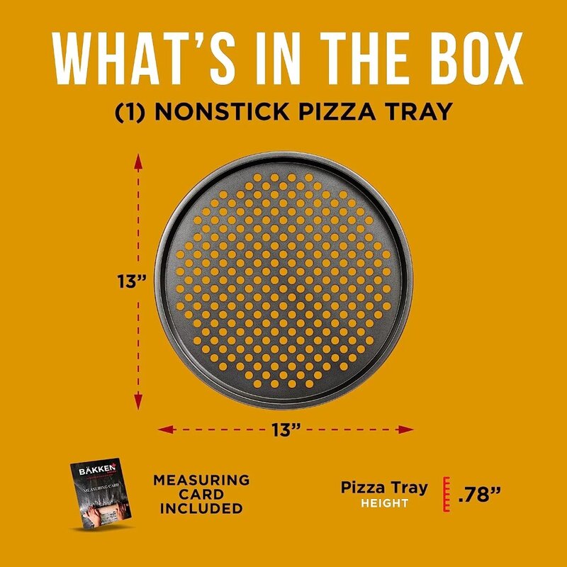 Loyang Pizza berlubang dengan 13 inci, nampan Pizza baja karbon dengan lubang-1 nampan Pizza bulat dengan pegangan silikon