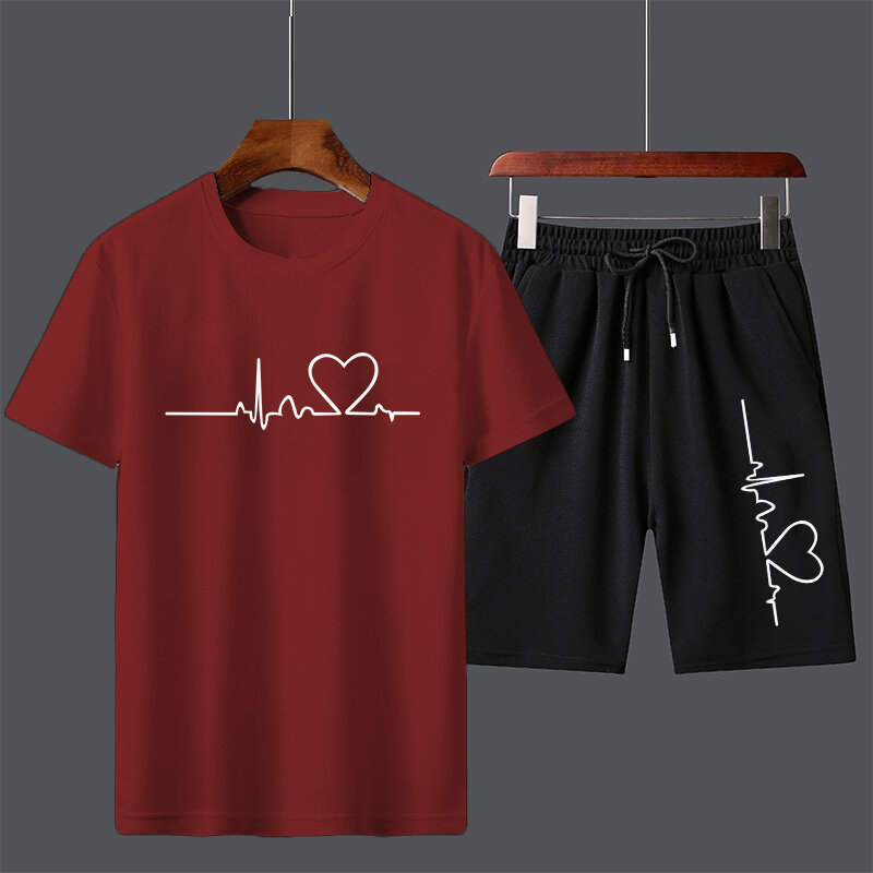 Men and Women Fashion Summer Suit T Shirts + Shorts Suit Summer Cool Sports Jogging Cotton Set