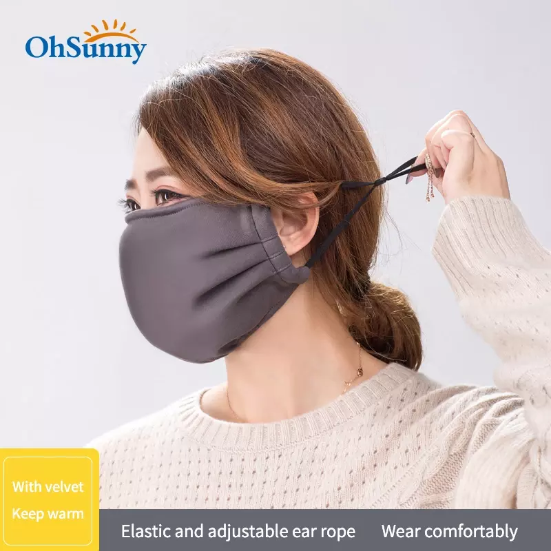 OhSunny-mascarilla facial para mujer, máscara de cara completa para exteriores, a prueba de viento, cálida, de terciopelo, suave, transpirable, ajustable, con cuerda para las orejas