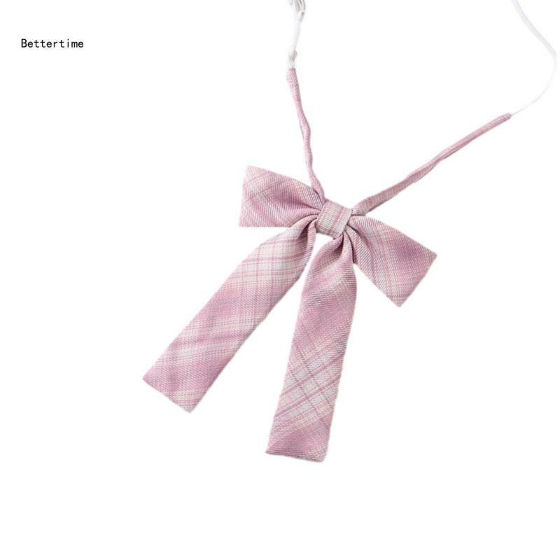 B36D – cravate pré-nouée pour femmes, cravate à carreaux rose, uniforme scolaire, vêtements cravate, nœud