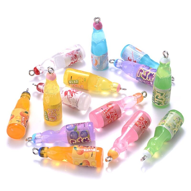 Dijes de resina de piezas para botella de jugo, Mini colgantes de botella de bebida de jugo de simulación colorida, 10 unidades