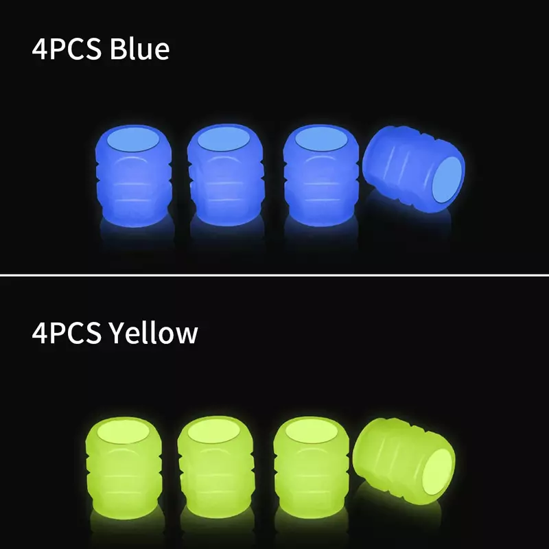 범용 형광 발광 타이어 밸브 스템 커버, 자동차 타이어 밸브 캡, 8mm, 녹색, 노란색, 파란색, 빨간색 ABS + 형광 포우, 8 개