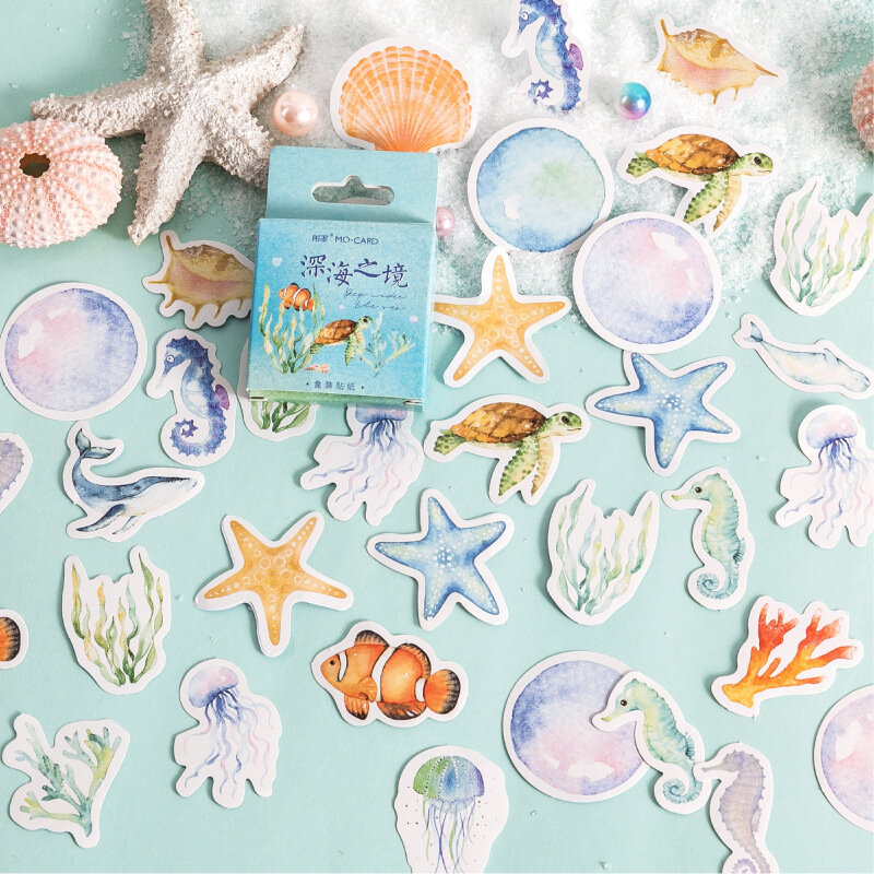 Arte animal do mar adesivos para Scrapbooking, Oceano bonito adesivos, suprimentos artesanais, 46 pcs