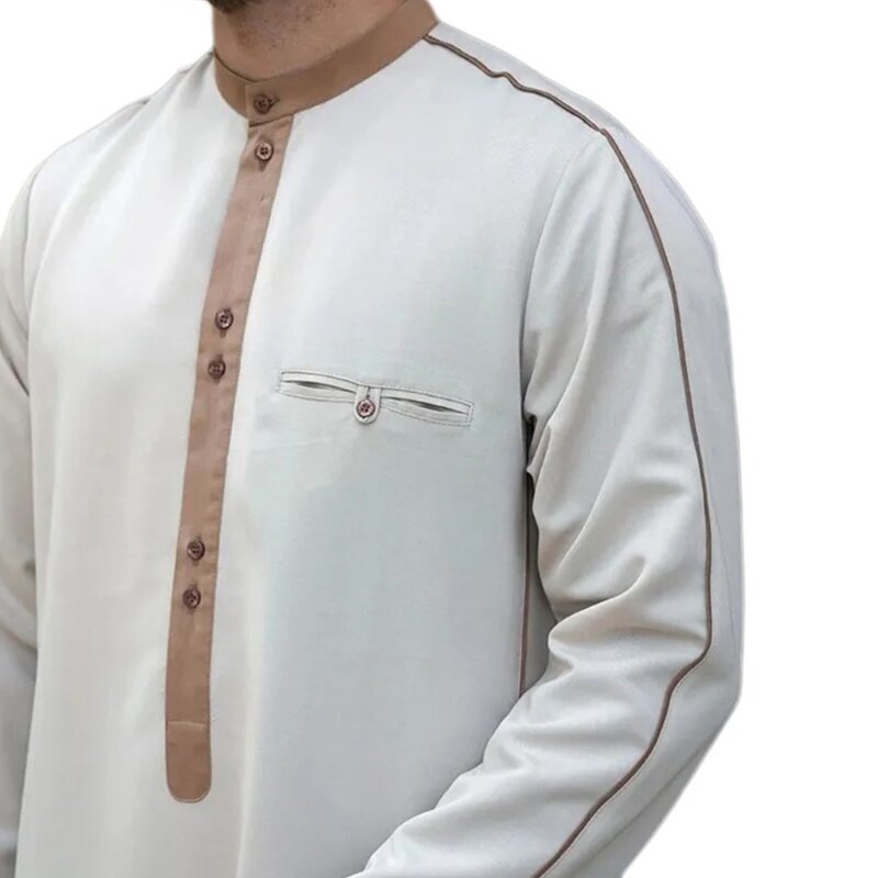 Mens Long Sleeve Kaftan Arab Robe Traditional Muslims Robe Neck Arab Robe Islamic Robe Muslims Ethnic Clothing Robe
