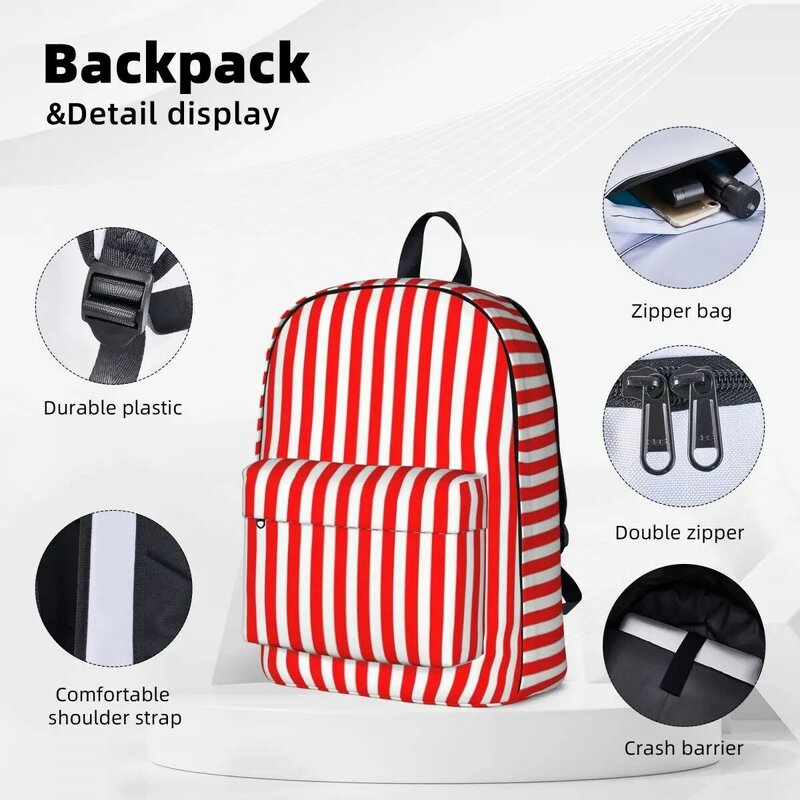 Tas punggung garis vertikal merah dan putih klasik tas buku siswa tas bahu tas punggung Laptop tas sekolah anak-anak modis