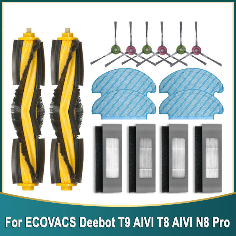 قطع غيار المكنسة الكهربائية ، فرشاة جانبية فلتر HEPA ، ممسحة الملابس الرئيسية ل ECOVACS Deebot T9 AIVI T8 AIVI N8 Pro 920 950