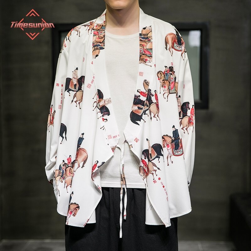 Summer Chinese Style Ice Silk Jacket Hanfu Men Costume Suit Loose Large Size kimono Retro Style Tang Suit Robe Male