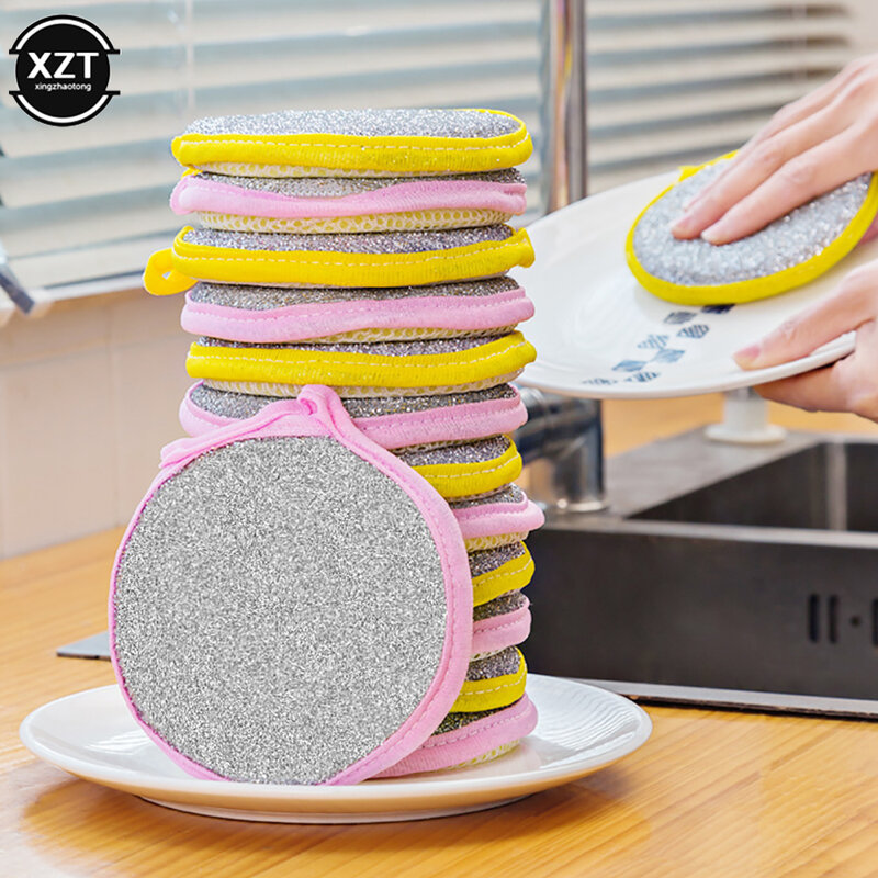 5 pezzi spugna a doppia faccia spazzola per piatti panno per la pulizia rotondo rimozione del grasso strofinaccio strumenti per la pulizia della cucina