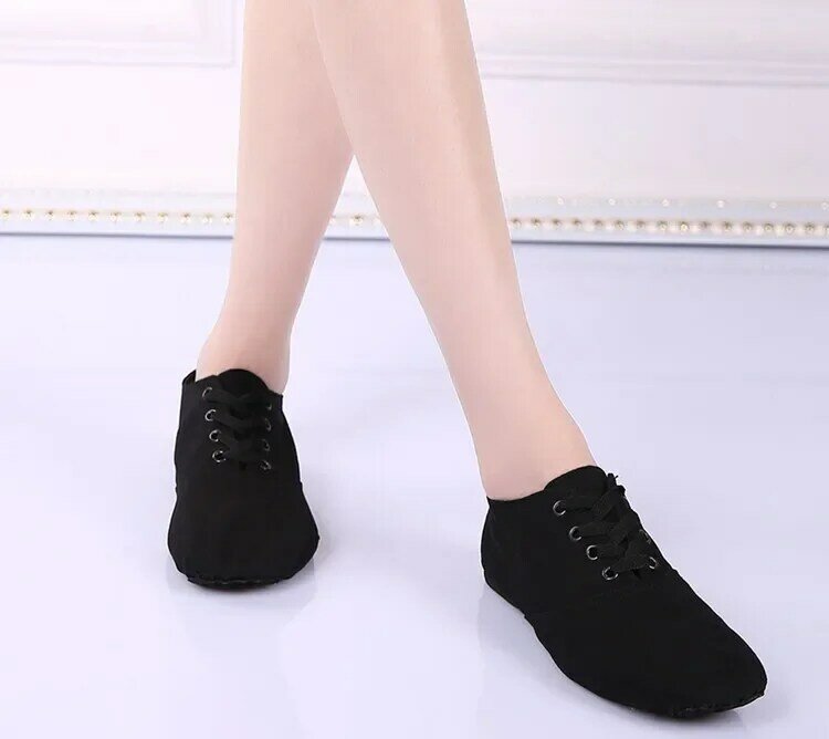 China famour design da marca shansha lona superior sola de camurça macia saltos separados sola sapato para meninas ballet dança jazz sapatos