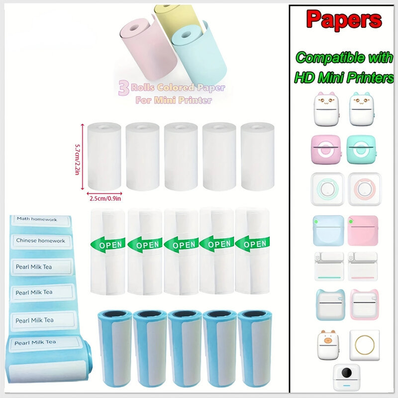 Rollos de pegatinas adhesivas transparentes, autoperfectos para impresora fotográfica HD portátil, 57mm de ancho