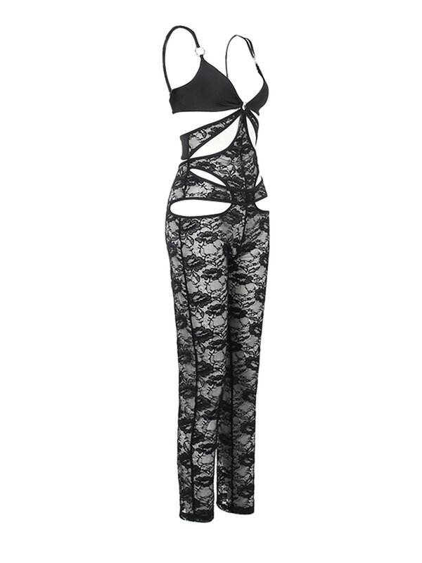 CHQCDarlys-mono largo transparente de encaje para mujer, traje de malla ahuecado, elegante, Bodycon para fiesta y discoteca