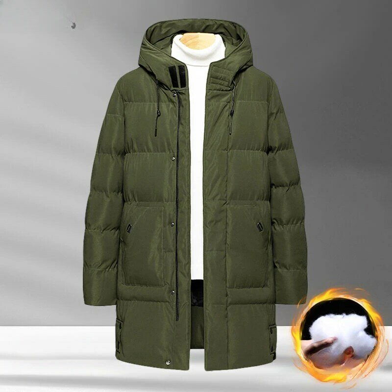 Parka larga con capucha para hombre, chaqueta gruesa y cálida, abrigos rompevientos, ropa de invierno, marca de diseñador, moda informal, A12