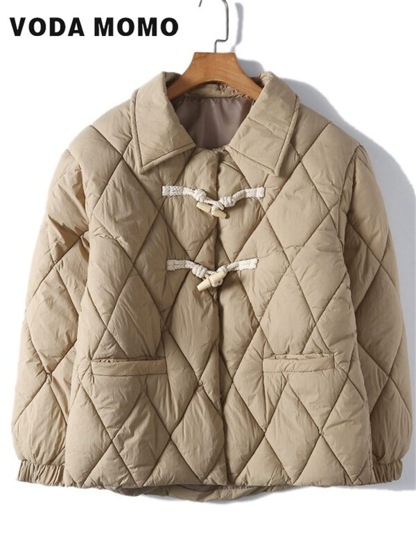 Mantel parka wanita Korea, mantel katun tebal hangat kasual longgar manis jaket Puffer polos musim dingin