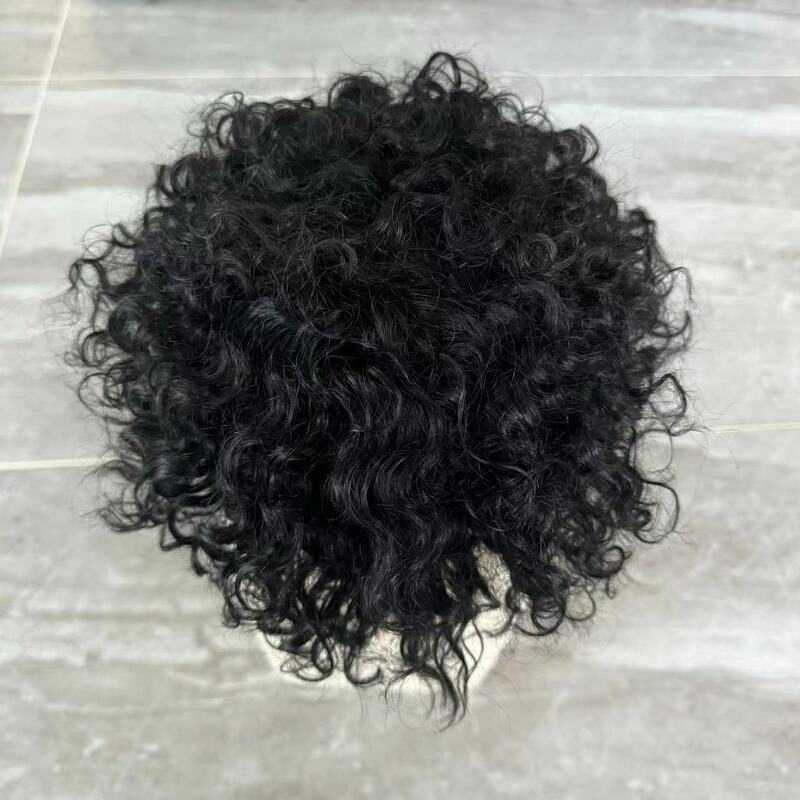 Afo 15mm Curly Men Toupee Breathable Austrailian Lace&PU Base Men Human Hair Prosthesis Capillary Natural Hairline Man Wigs Unit
