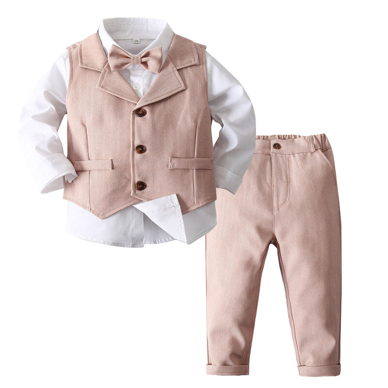Toddlers Boys Gentleman Outfit Kids Long Sleeve Sets for Birthday Party Baptism Christening Gown Infants Weddinng Suits