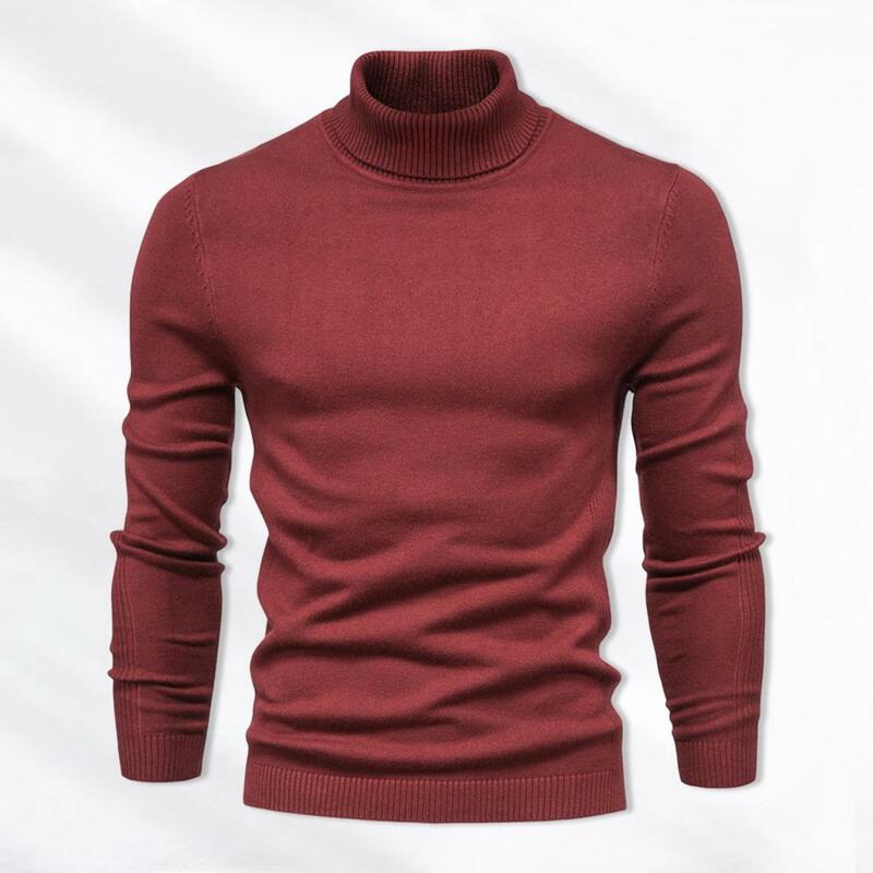 Suéter de malha de manga comprida masculino, gola alta, slim fit, monocromático, quente, macio, casual, outono, inverno